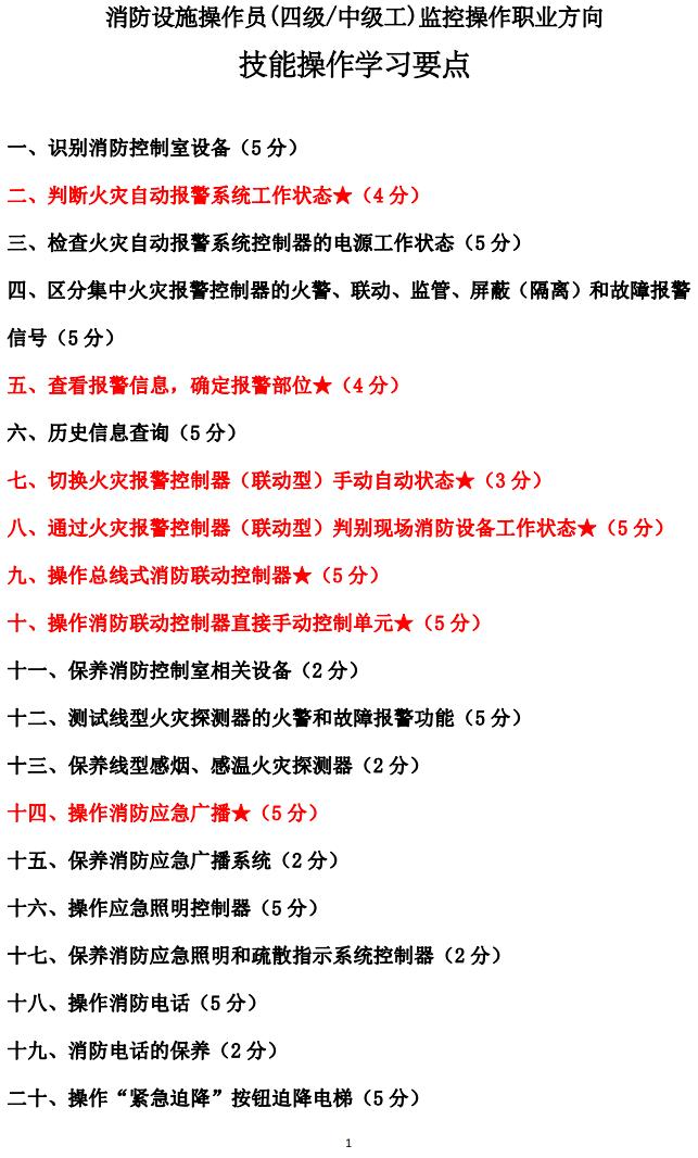 消防設(shè)施操作員(四級(jí)/中級(jí)工)監(jiān)控操作技能操作學(xué)習(xí)要點(diǎn)