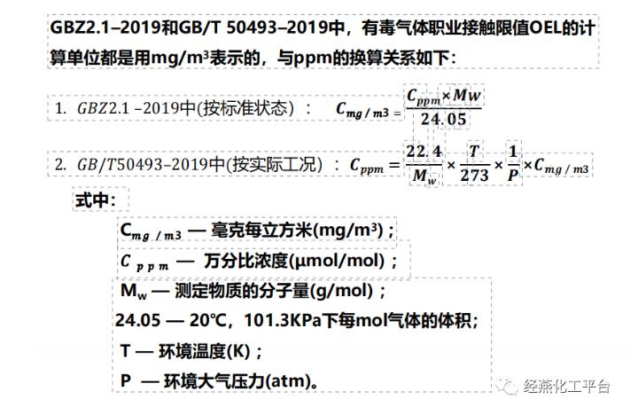 有毒氣體測量單位換算