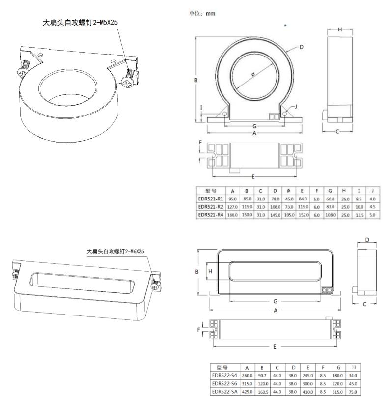 EDR521/522 剩余電流互感器安裝尺寸