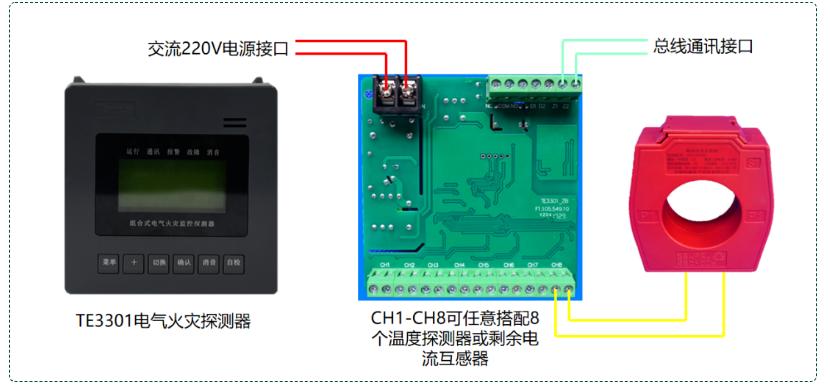 TE3300F電氣火災(zāi)探測設(shè)備接線圖