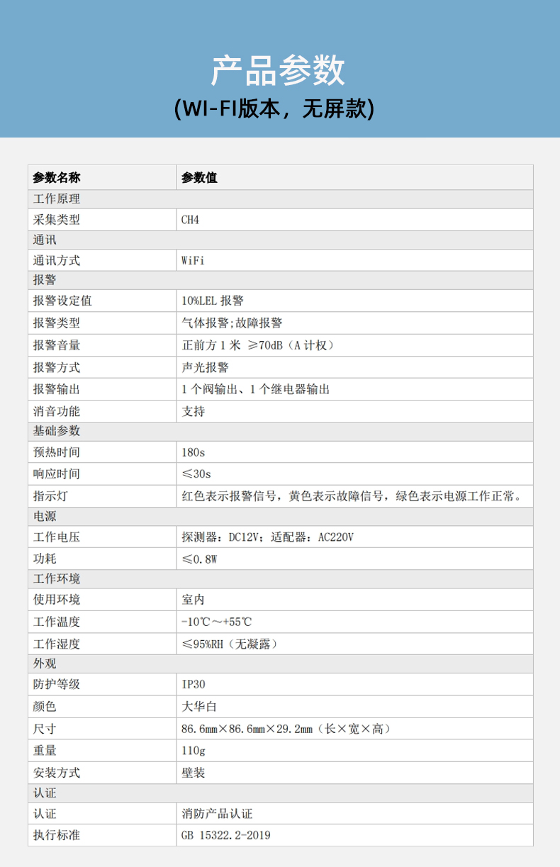 DH-HY-GA4FA Wi-Fi甲烷可燃?xì)怏w探測器技術(shù)參數(shù)