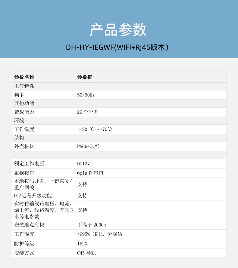 DH-HY-IEG系列智能空開配套網(wǎng)關技術參數(shù)