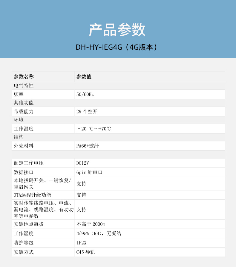 DH-HY-IEG4G智能空開配套網(wǎng)關技術參數(shù)