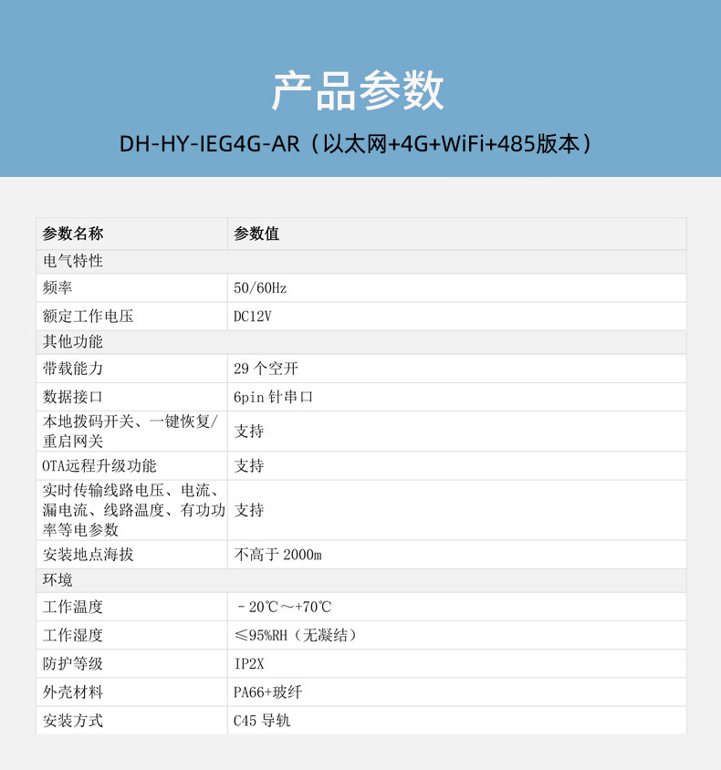 DH-HY-IEG4G-AR智能空開配套網(wǎng)關技術參數(shù)