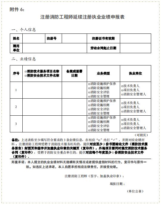 注冊消防工程師延續(xù)注冊執(zhí)業(yè)業(yè)績申報表
