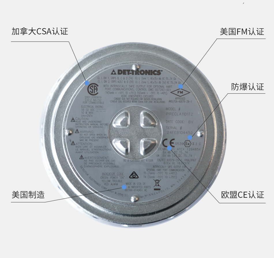 PIRECLA11D1T2可燃?xì)怏w探測器銘牌