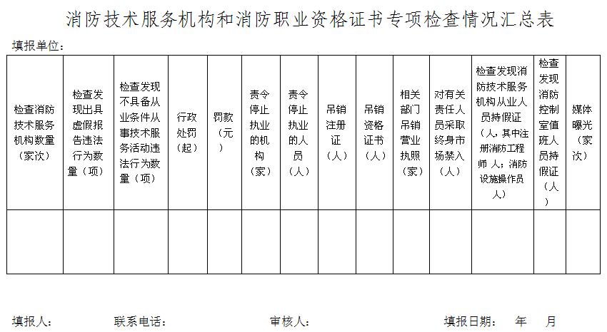消防技術服務機構和消防職業(yè)資格證書專項檢查情況匯總表