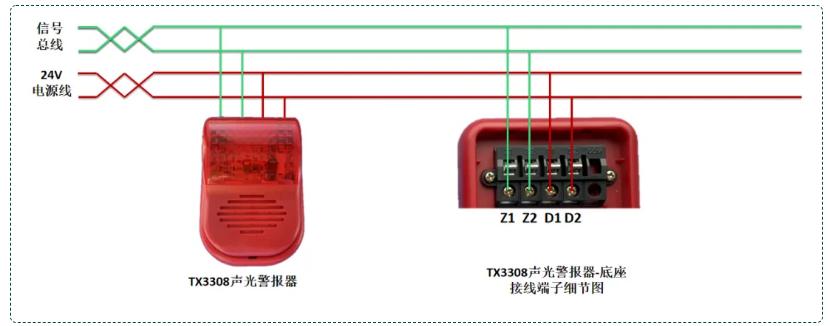 TX3308聲光警報(bào)器（四線制）接線圖