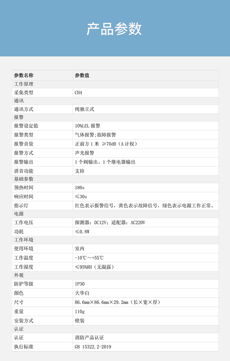 JT-DH-HY-GA40A家用可燃?xì)怏w探測器技術(shù)參數(shù)