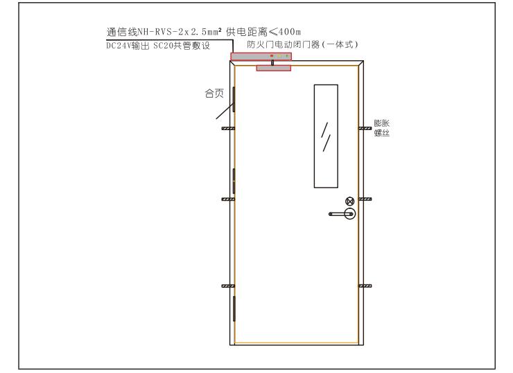 常開單扇防火門ZT-BF/EMB電動閉門器安裝接線圖