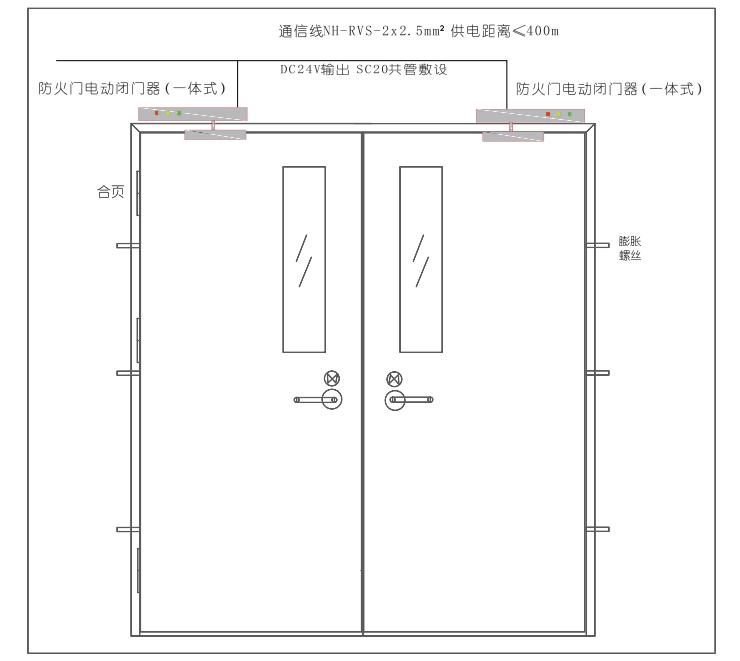 常開雙扇防火門ZT-BF/EMB電動閉門器安裝接線圖