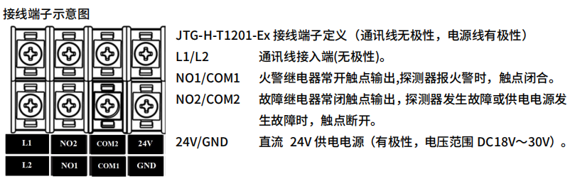 JTG-H-T1201-Ex點型紅外火焰探測器接線說明