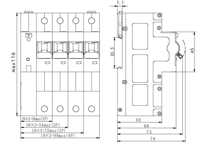 JDB2L-125系列通訊一體式智能斷路器外形尺寸
