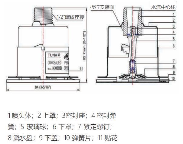 NX007 NX008 隱蔽型噴頭結(jié)構(gòu)尺寸
