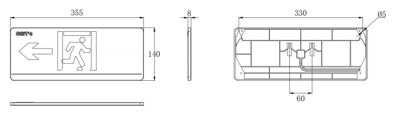 HW-BLJC-1LE II 0.5W-YN452-L集中電源集中控制型消防應急標志燈具外形尺寸