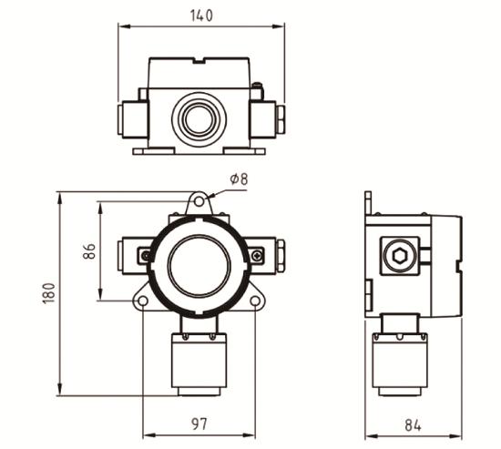 GTQ-GST005M型工業(yè)及商業(yè)用途點(diǎn)型可燃?xì)怏w探測(cè)器外形尺寸