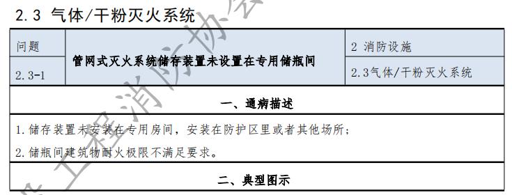 管網(wǎng)式滅火系統(tǒng)儲(chǔ)存裝置未設(shè)置在專(zhuān)用儲(chǔ)瓶間